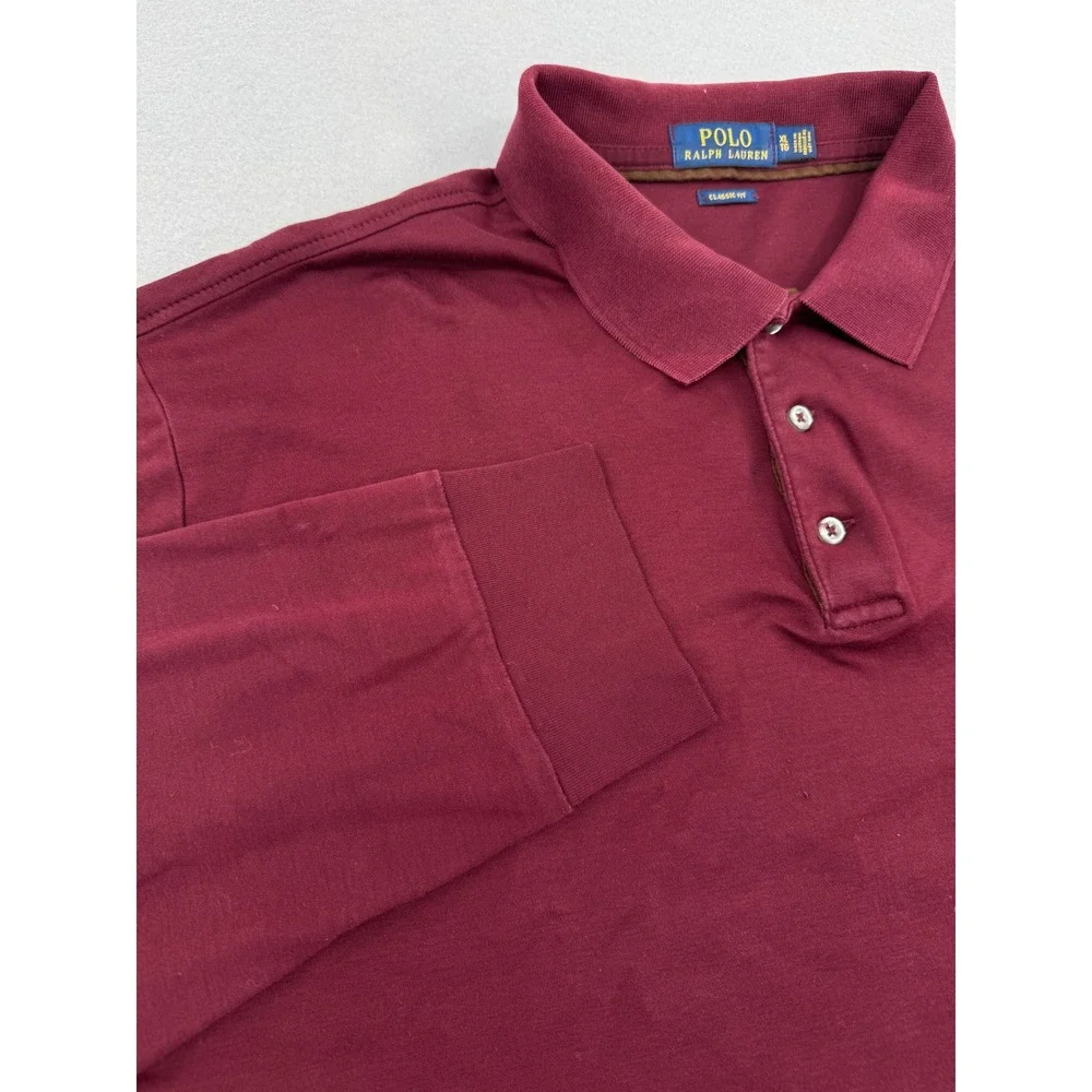 Polo‎ Ralph Lauren Long Sleeve Soft Cotton Polo Shirt Mens XL Maroon Flesh Pony